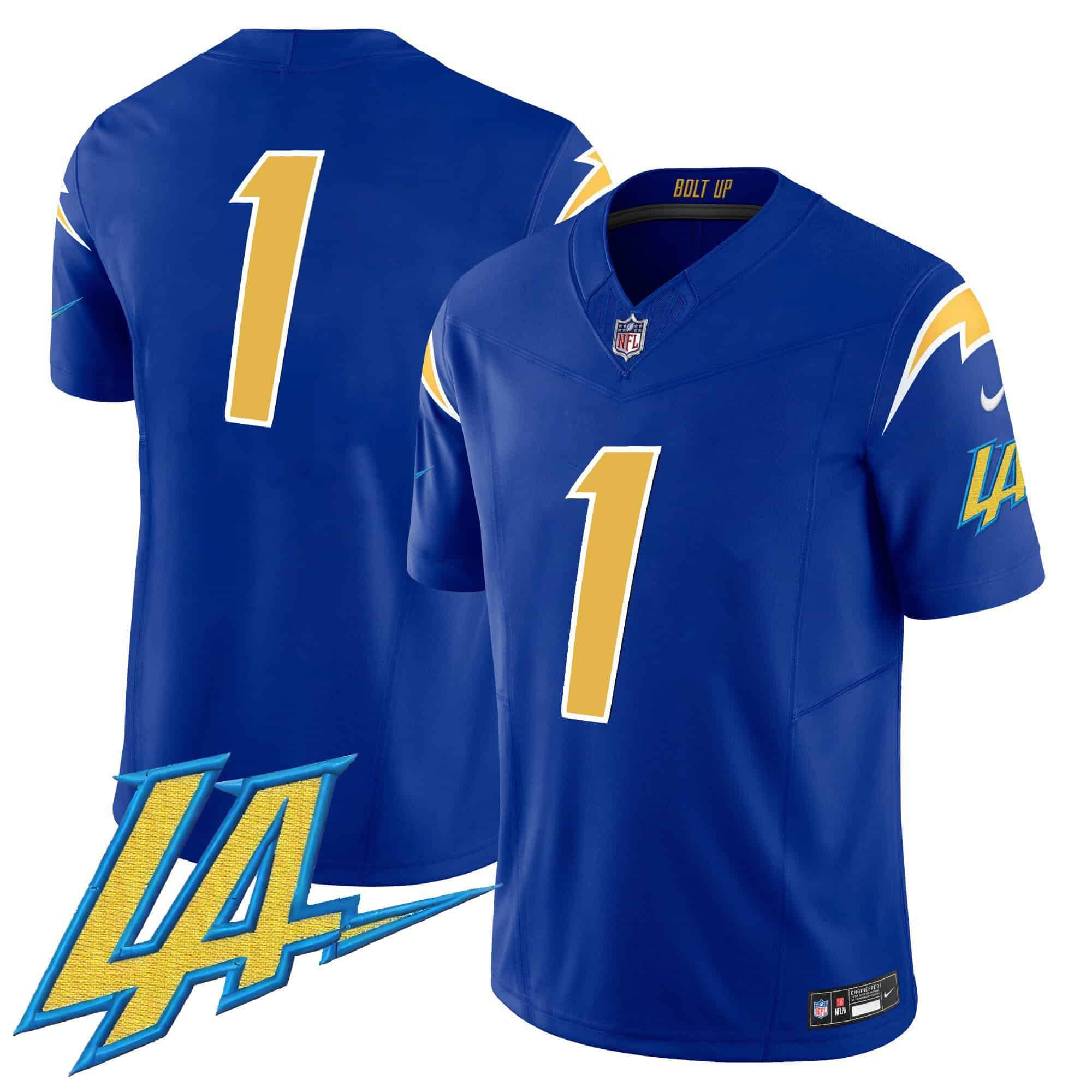 Men Los Angeles Chargers #1 No Name Blue 2024 Nike Vapor Limited NFL Jersey